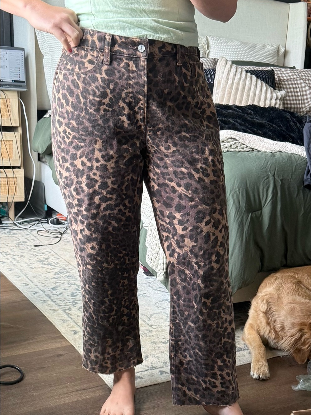Abercrombie & Fitch Brown Leopard Print Wide-Leg Jeans